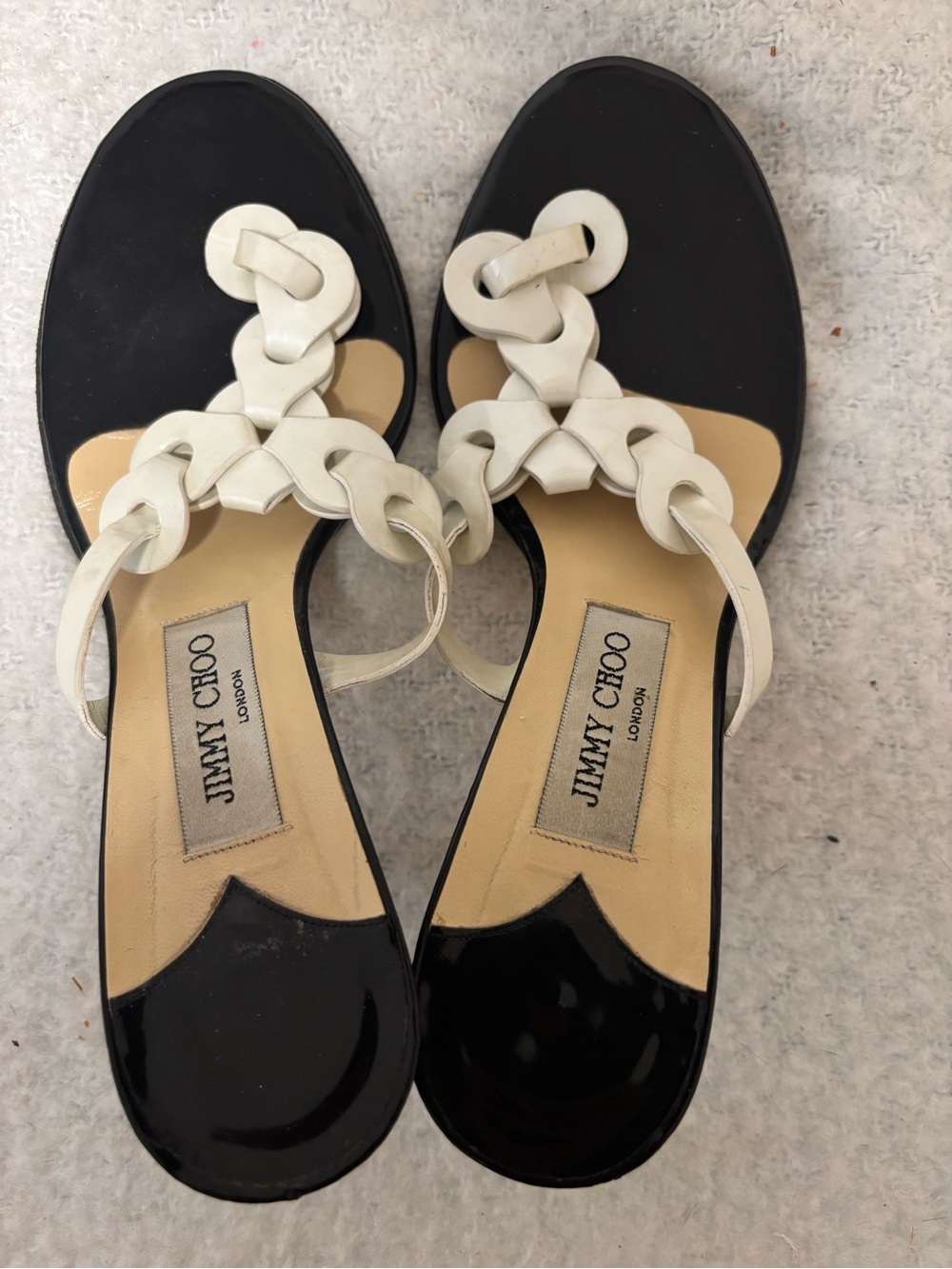 Jimmy Choo Black Sandals with White Chain-Link Straps